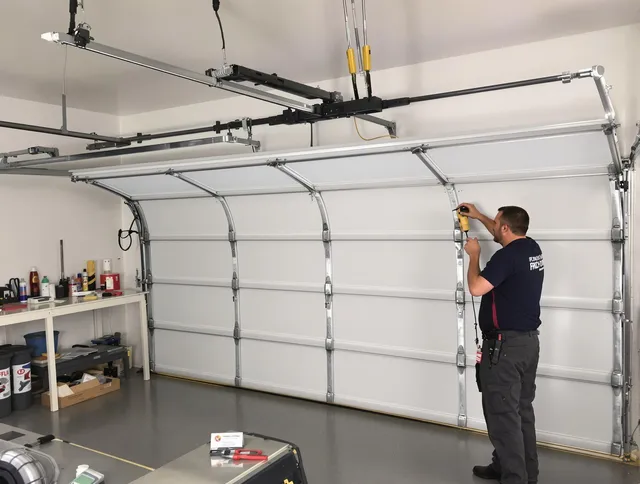 Avon Garage Door Repair certified technician performing overhead door system repair in Avon